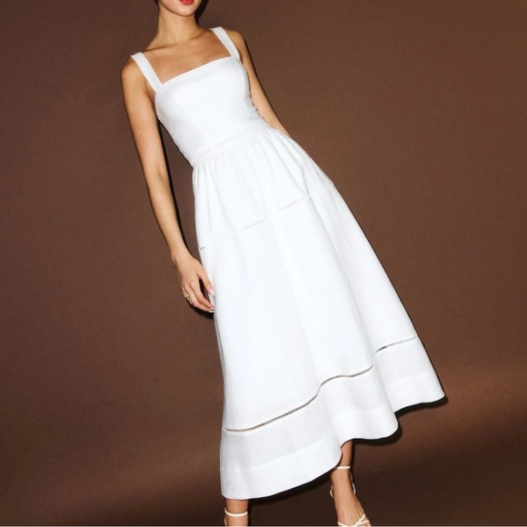 Reformation Dresses & Skirts - NWOT Reformation Everett Linen Midi Dress White A-Line Summer Vacation 8 Bridal